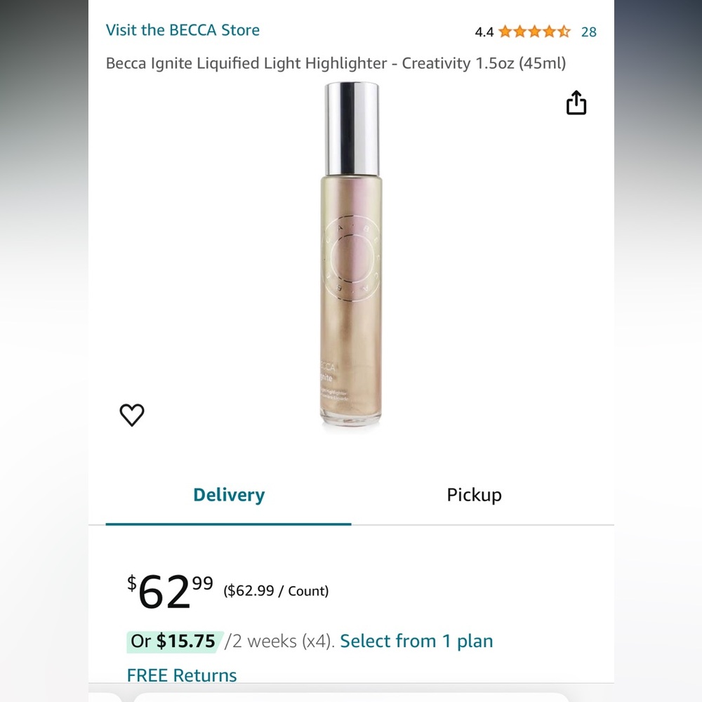 BRAND NEW Becca Ignite liquid highlighter, shade *creativity